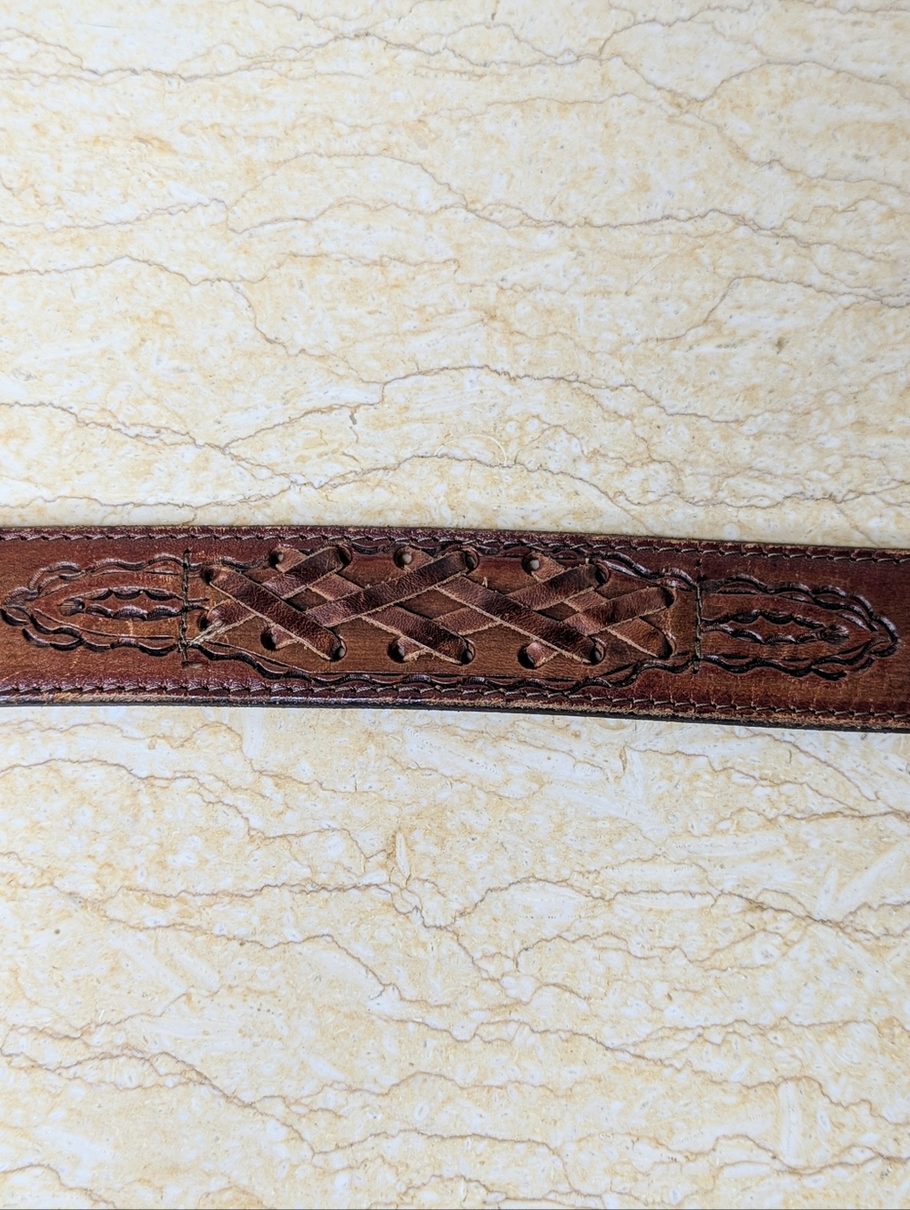 Vintage Leather Hand Stained Tooled Rugged Distressed Blue Floral Belt Womens 30 - Picture 5 of 14